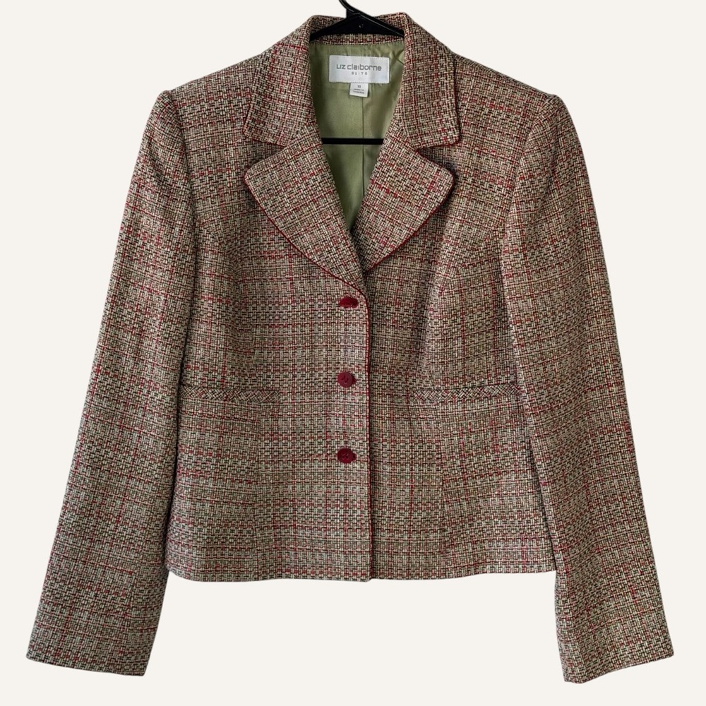 Liz Claiborne Women's Red‎ and Cream Tweed Blazer Size 10